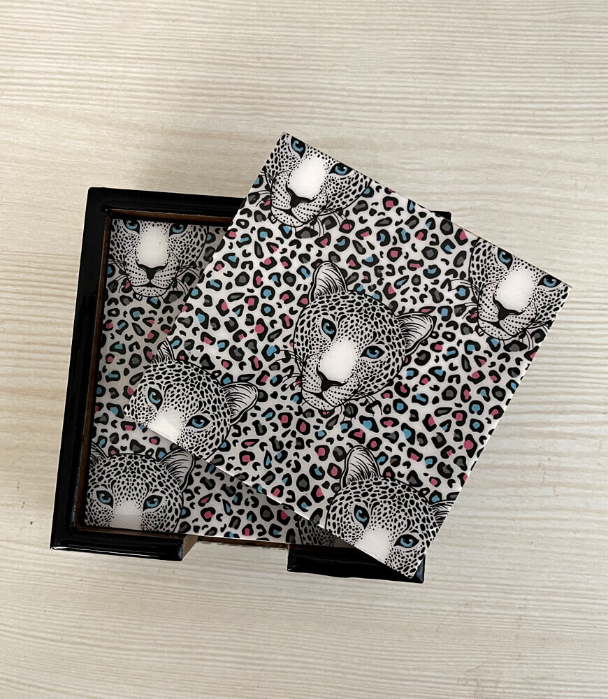 Graphic Leopard Art Print Souvenir Coasters