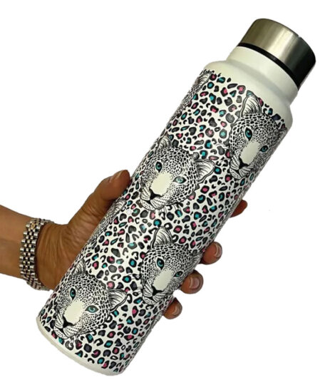 Maatir Leopard Abstract Art Stainless Steel White Water Bottle