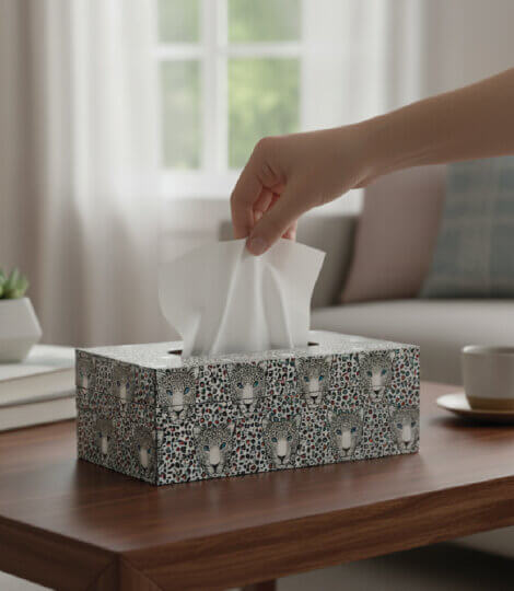 Maatir Wooden Tissue Box with Indian Leopard Pop Art Print