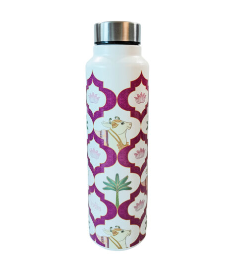 Pichwai-Art-White-Stainless-Steel-Water-Bottle-1