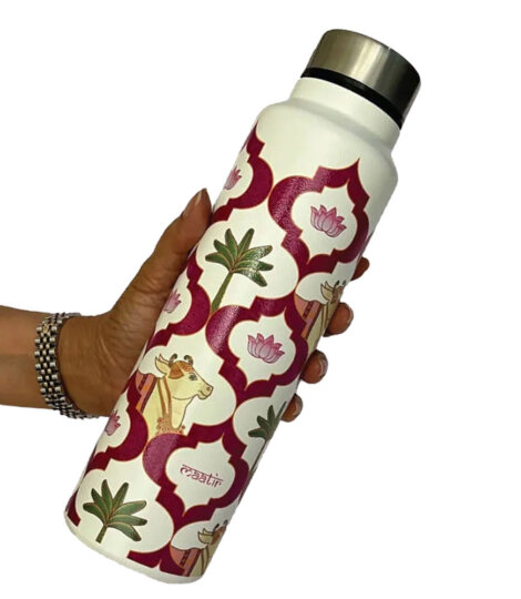 Pichwai Art White Stainless Steel Water Bottle