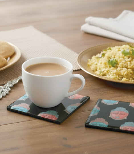 Graphic Buddha Art Print Souvenir Black Coasters (Set of 6)