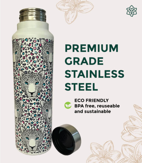Leopard Abstract Art White Stainless Steel Water Bottle