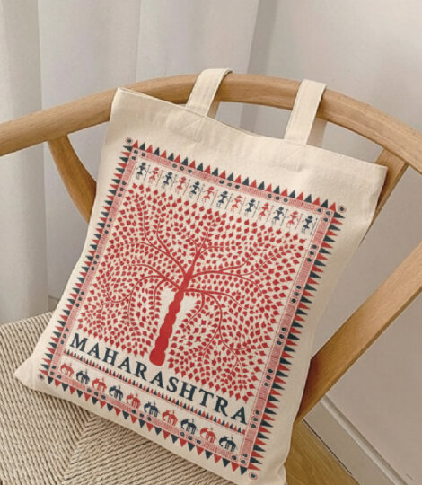 Maatir Organic Cotton Canvas Tote Bag – Cream Red Black