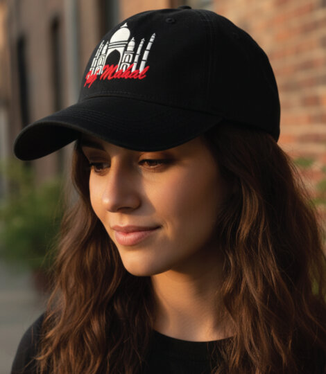 Black Unisex Cotton Baseball Cap with Gateway of India Embroidery – Premium Adjustable Cap for Men & Women