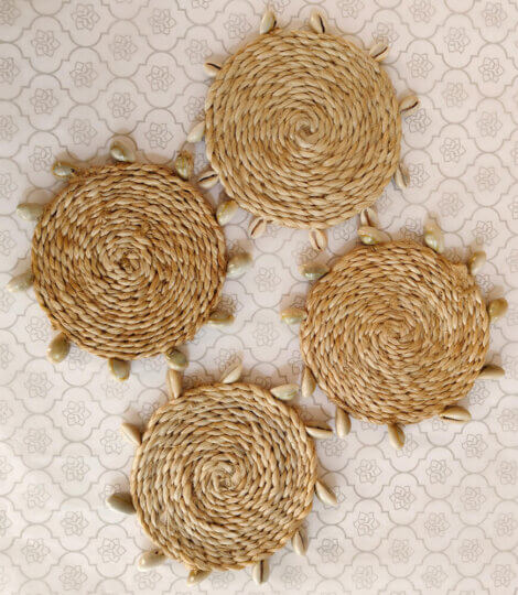 Hand-Crafted-Round-Jute-Coasters-with-Shells-1
