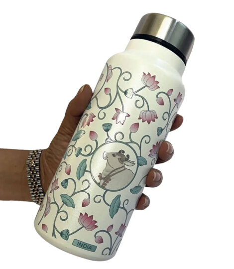 Pichwai Art White Stainless Steel Water Bottle