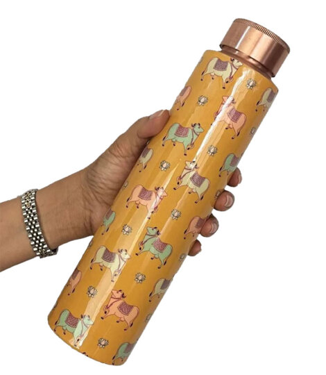Maatir Pichwai Cow Art Pure Copper Water Bottle
