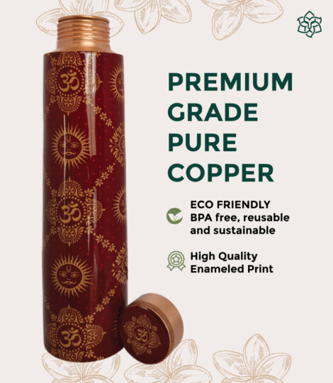 Om Surya Kalamkari Pure Copper Water Bottle