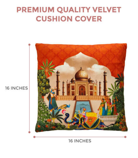 Maatir Velvet Tiger Cushion Cover – 16×16 Inch Decorative Throw Pillow with Double- Sided Indian Tiger Art and Tropical Leaves