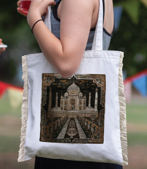 Taj mahal Brocade Canvas Tote Bag