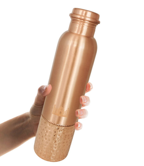 Maatir Beaten Copper Water Bottle with Etched Taj Mahal Design