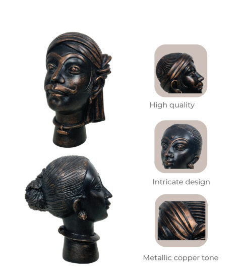 India Tribal Head Bust Statue Figurines, Hand Made Original Head Sculpture for Modern Home Decor