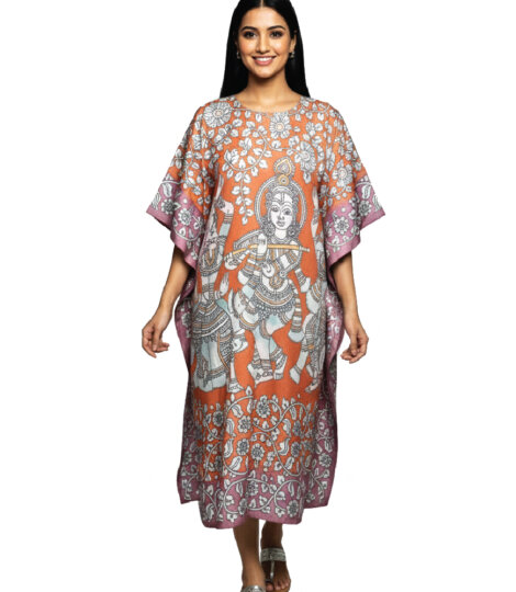 orange-peach-kalamkari-art-kaftan-dress-for-women-1