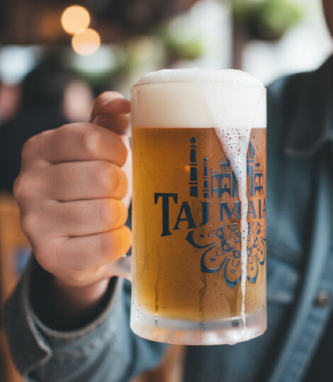 Taj Mahal Mandala Blue Glass Beer Mug