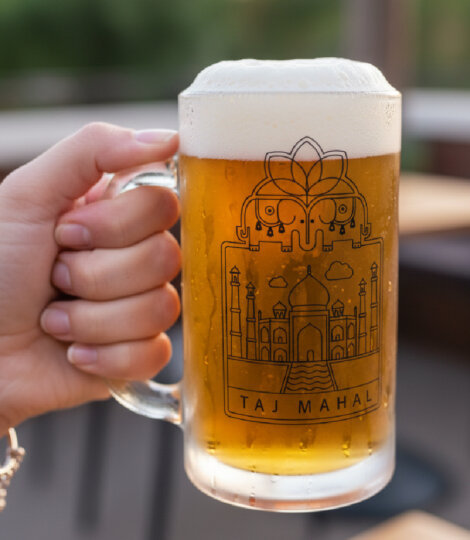 Taj Mahal X Elephant Black Glass Beer Mug