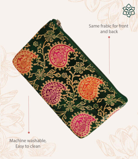 Assorted Paisley Leather Green Pouch