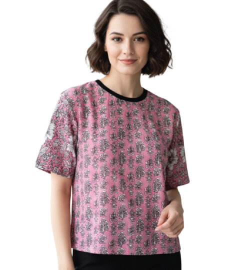 peach-pink-cotton-t-shirt-style-kurti-top-with-black-motifs-1