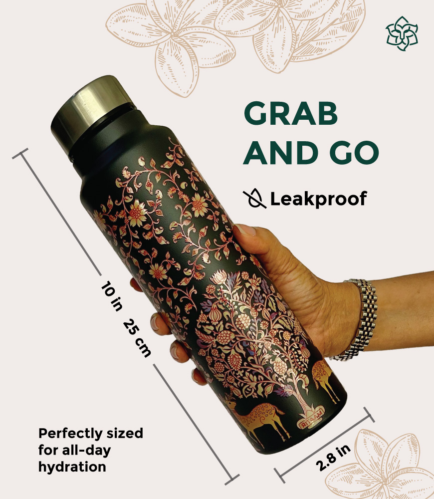 kalamkari-art-stainless-steel-black-gold-water-bottle-3